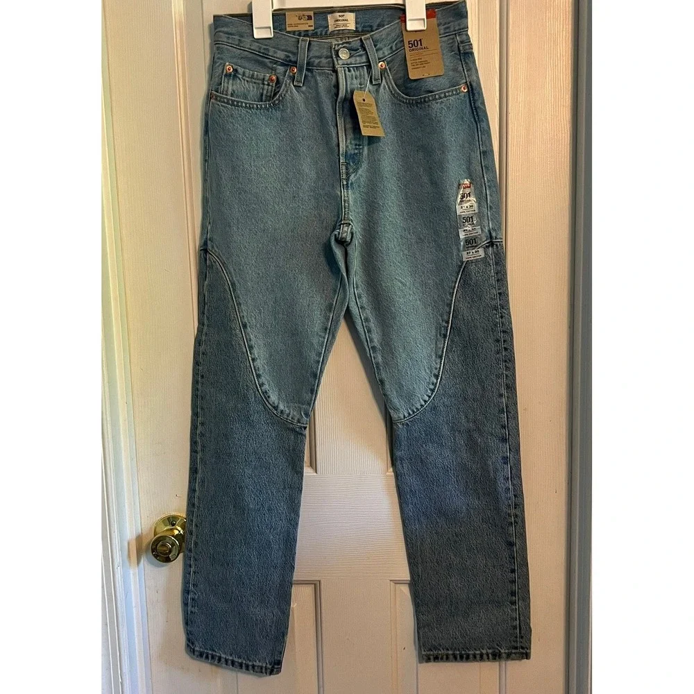 NWT Rare Women's Levis 501 Western Chaps Two Tone High Rise Straight Jeans 27x30